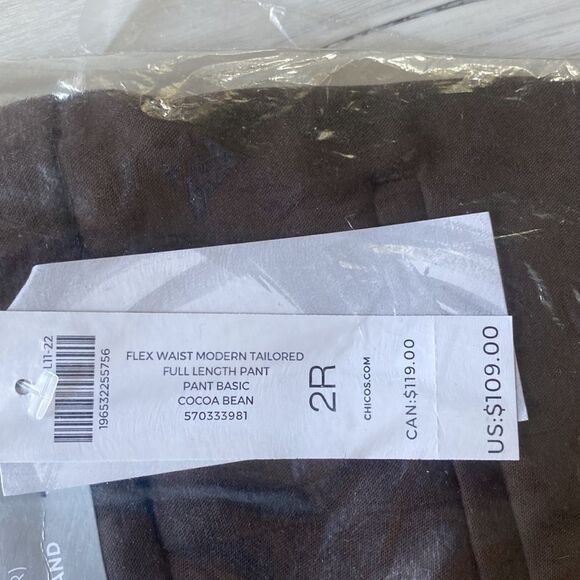 Chicos Flex Waist Modern‎ Tailored Full Length Pant Basic Cocoa Bean 2R NWT - Picture 6 of 7